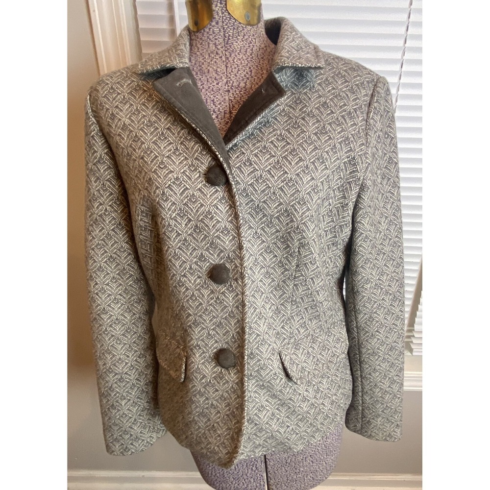Talbots Tweed Blazer Women Size 6 Gray Wool Velvet Professional Academia‎ Jacket